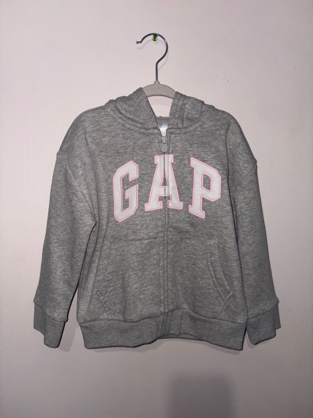 GAP Heather Gray Zip-Up Hoodie with Pink Trim Logo